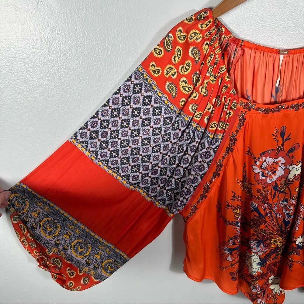 Free People Positano Print Blouse NWT Size XS Cherry Combo Boho Spring Chic - Picture 6 of 15